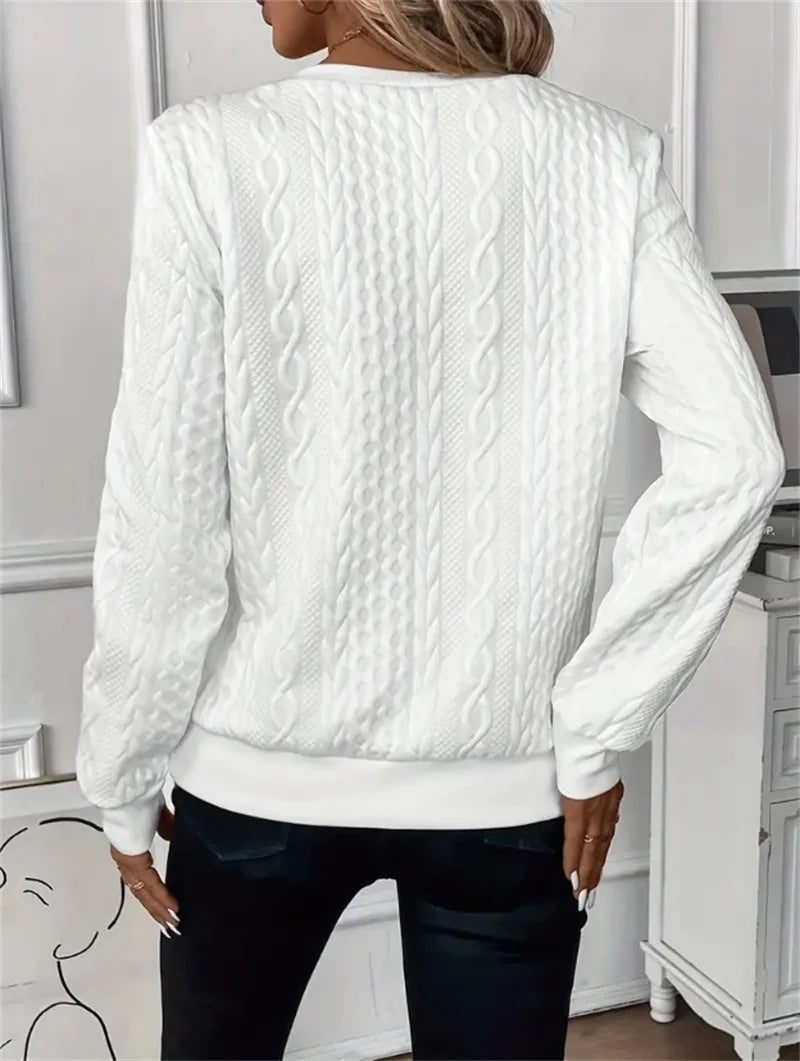 Women Sweatshirt 2025 Spring Autumn Fashion Casual O-neck Long Sleeve Loose Sweatshirts Vintage Solid Color Pullovers Sportswear