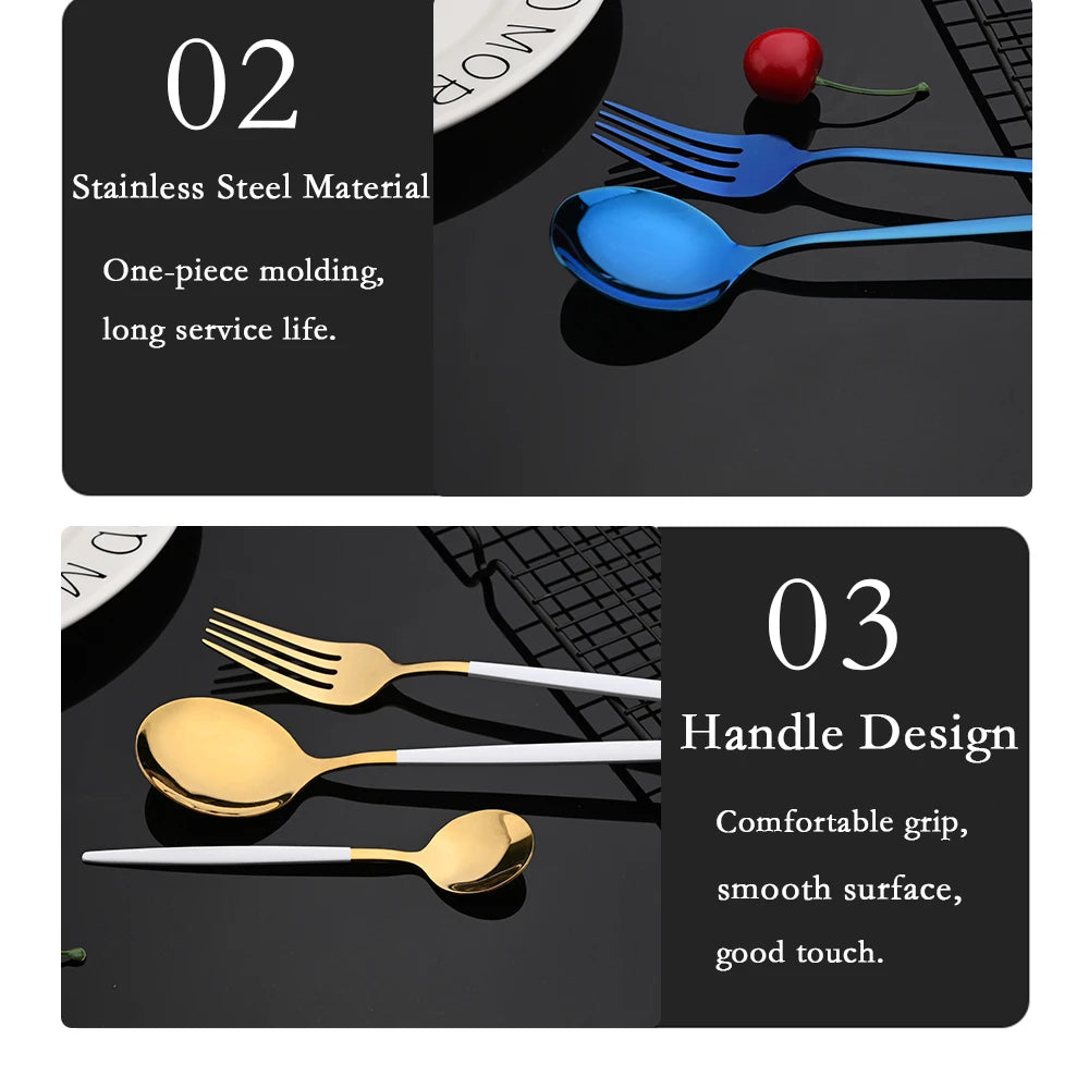 16pcs Pink Gold Dinnerware Tableware Set Mirror Stainless Steel Cutlery Kitchen Knife Fork Spoon Restaurant Wedding Flatware Set