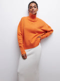 Original Light Luxury O-neck Knit Sweater Autumn and Winter Women's Elegant Loose Mock Neck Solid Color Warm Outerwear Sweater