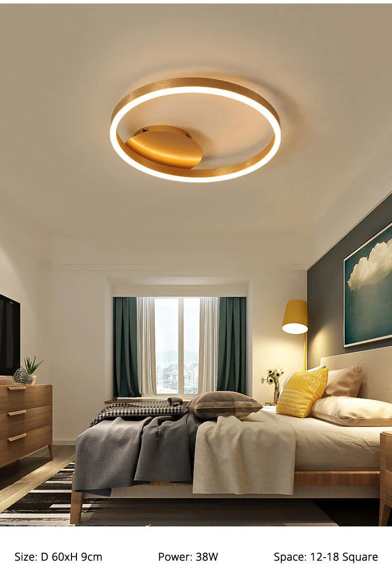 Household Gold Led Chandeliers 3 Circle Bedroom Metal Living Dining Room Lighting Chandelier Brown Glossy Lamp Home Indoor Lamps