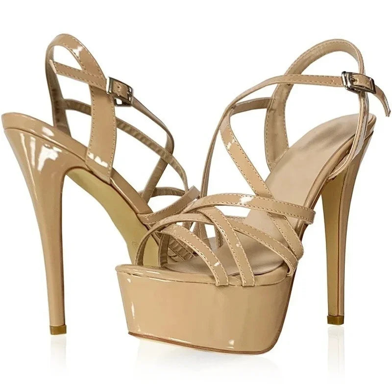 LOSLANDIFEN 2026 NEW 14CM Open Toe Platform High Heels Snake Pattern Sandals Sexy Ankle Strap Gladiator Party Dress Women Shoes
