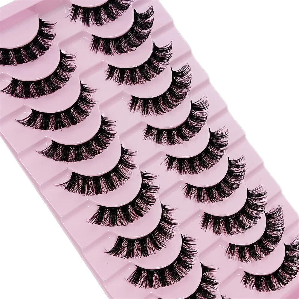 NEW 10 Pairs DD Curl Russian Strip Lashes Fluffy Volume False Eyelashes DD Curl Dramatic Messy Faux Mink Fake Lashes Make Up