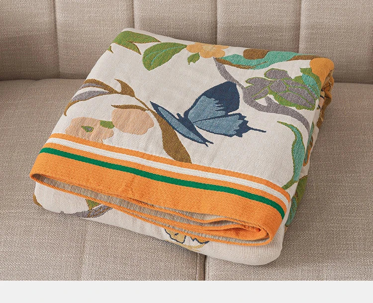 Bedspread On The Bed Cotton Gauze Floral Pattern Towel Coverlet 4 Layer Of Terry Quilts Single Double Bed Cover Blanket 200*230