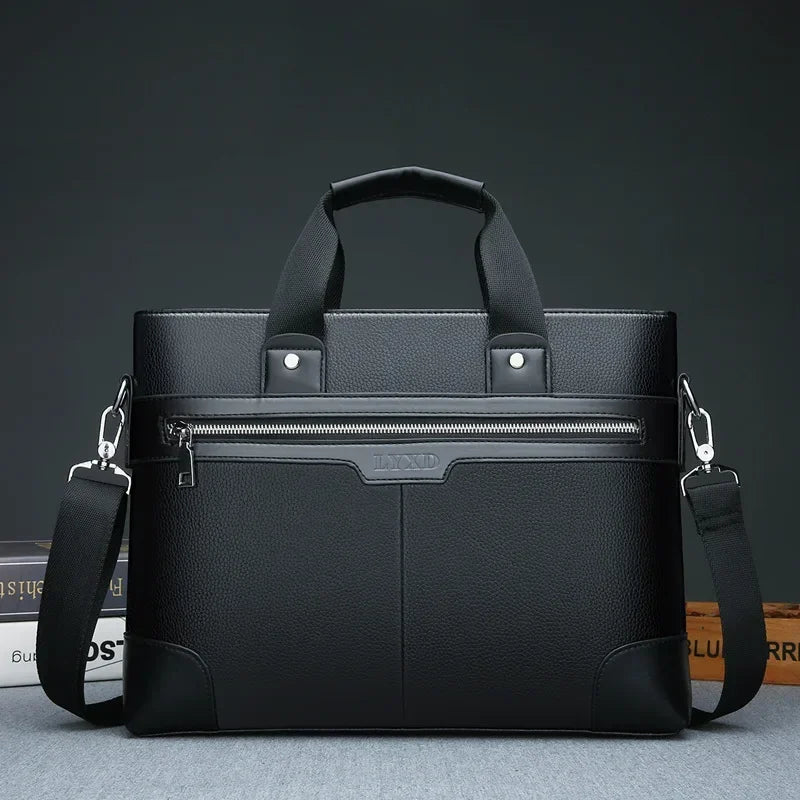 Men PU Leather Shoulder Fashion Business Bags Handbags Black Bag Men for Document Leather Laptop Briefcases Bag