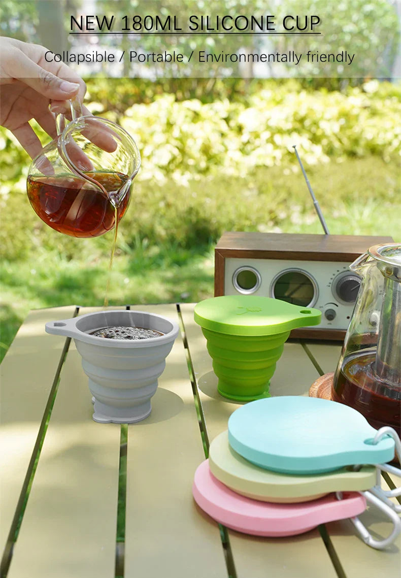 ME. FAM New 180ml Eco-friendly Silicone Bear Folding Cups With Cover Lids Travel Outdoor Camping Collapsible Drinking Water Copa