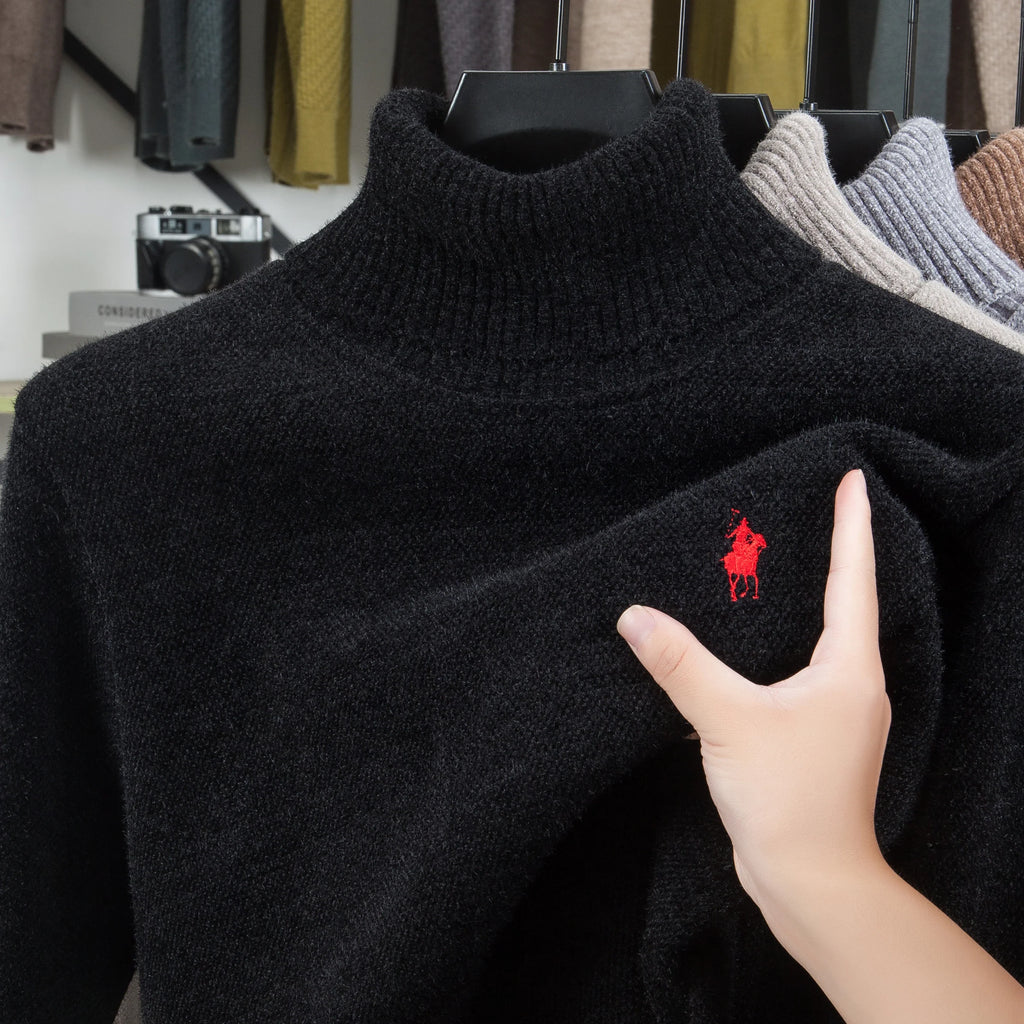 Designer Luxury Brand Men's Knit Pullover Pony Embroidered Sweater Winter British Business Fashion Trend Plush Thicken Menswear