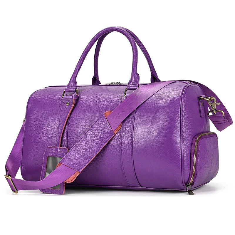 Luxury Genuine Leather Men Women Travel Bag Cow Leather Carry On Luggage Bag Travel Shoulder Bag Male Female Weekend Duffle Bag