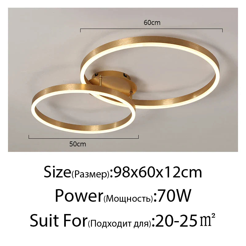 Household Gold Led Chandeliers 3 Circle Bedroom Metal Living Dining Room Lighting Chandelier Brown Glossy Lamp Home Indoor Lamps