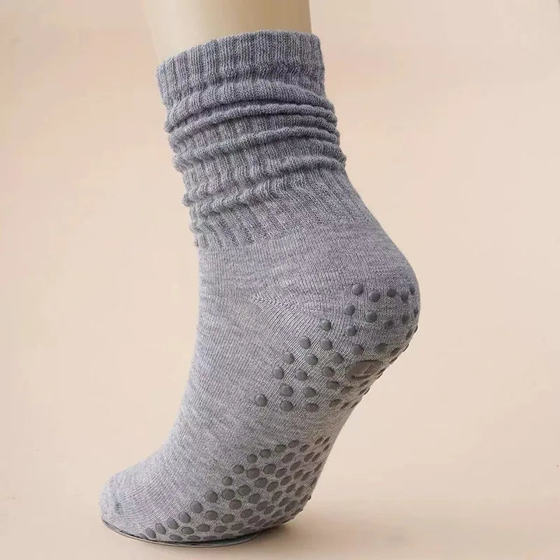 Yoga Socks Mid-Calf Pilates Socks Non-Slip Women's Sweat-Absorbent Non-Slip Dotted Floor Socks Versatile Sports Fitness Silicone Socks