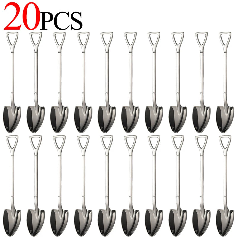 20/1Pcs Stainless Steel Shovel Spoon Gold Silver Coffee Spoons Ice Cream Dessert Scoops Teaspoon Kitchen Tableware Cutlery Set