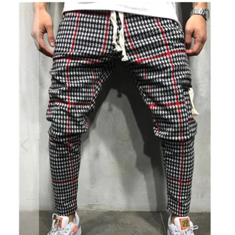 Men Slim Fit Stripe Plaid Long Pant 2021 Autumn New Casual Sport Trousers Men's Small Feet Joggers Pants Male Stacked Sweatpants