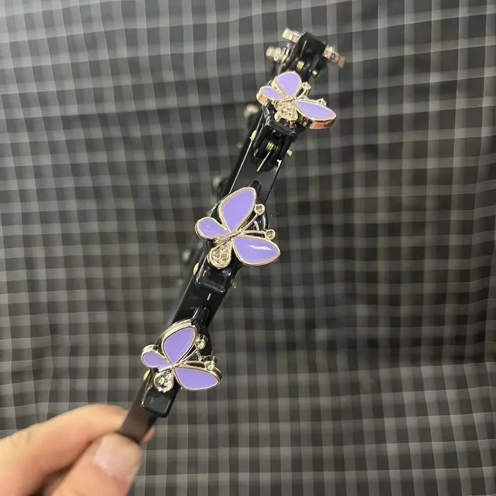 Hair Accessories Elegant Hair Bands with Clips Sweet Shiny Women Butterfly Hair Hoop Headwear Hair Weaving Tool Hairband Party