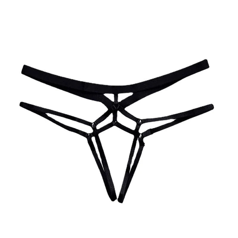 2023 Sexy Women Bandage Hollow Out Thong Panties Lingerie T Back Transparent Lingerie Ladies Open Crotch Toy Panties Underwear