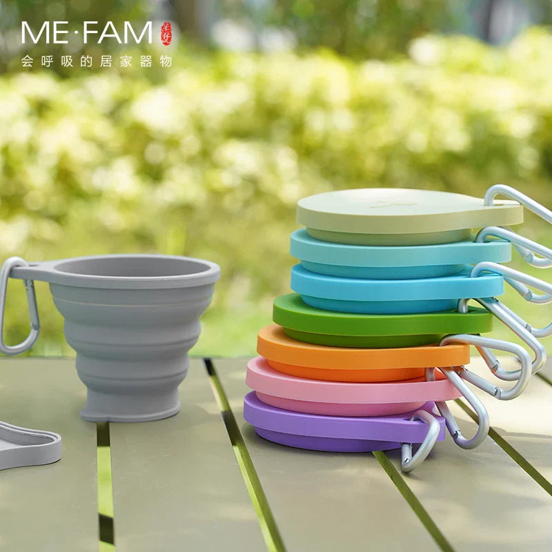 ME. FAM New 180ml Eco-friendly Silicone Bear Folding Cups With Cover Lids Travel Outdoor Camping Collapsible Drinking Water Copa