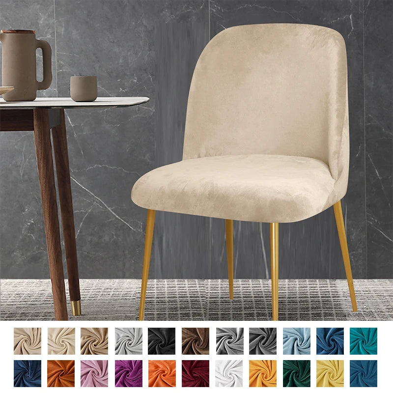 Soft Velvet Chair Cover Duckbill Curved Dining Chair Slipcover Low Back Thick Stretch Seat Covers for Living Room Kitchen Hotel