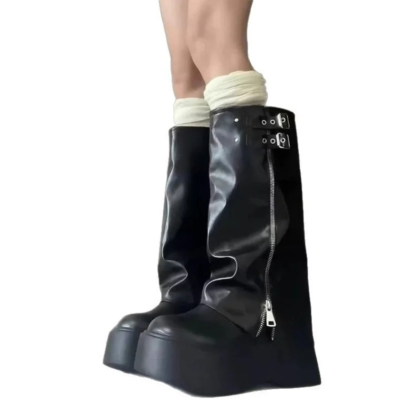Big Toe Booties for Women Sweet Cool Style Pile Boots Thick Sole Platform Western Boots Over-the-Knee Long Boots High Tube Ridin