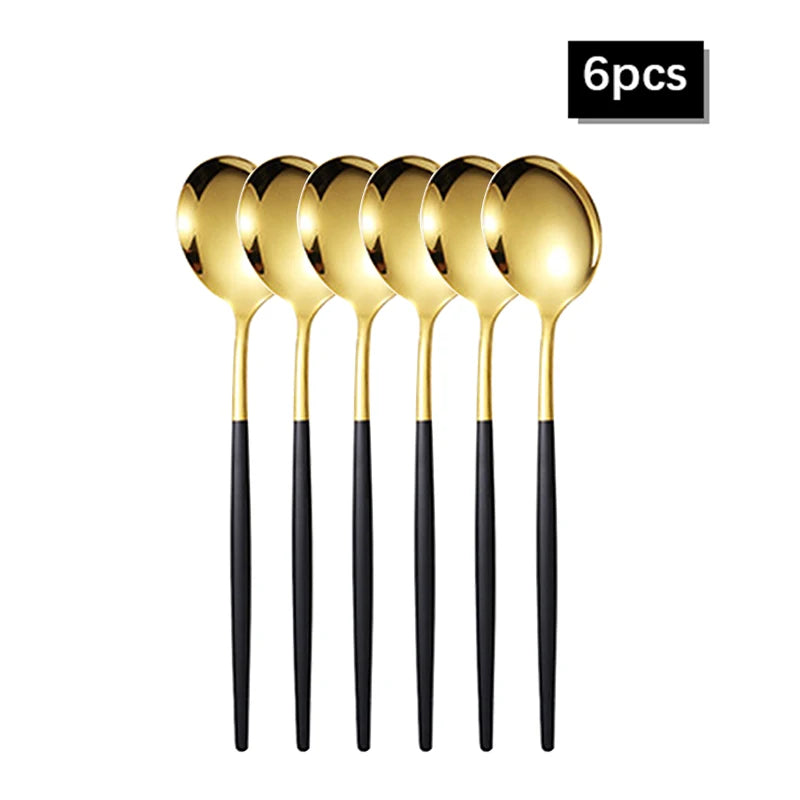 6pcs/30pcs Stainless steel knife and fork Portuguese tableware set Gold creative Western steak knife and fork spoon