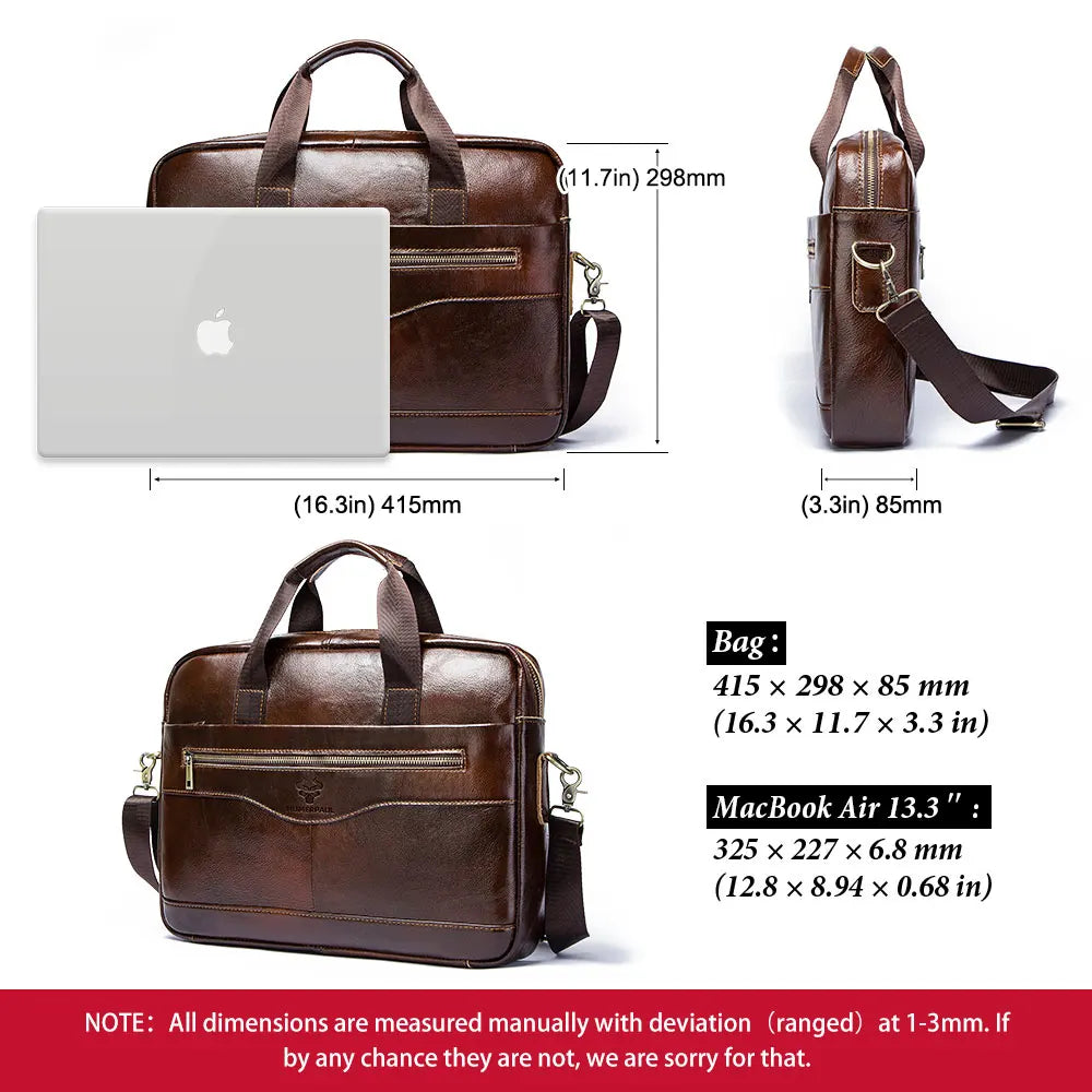 HUMERPAUL Briefcase Men Business Shoulder Messenger Bags Genuine Leather 15" Laptop Bag Men's Briefcase Office Business Handbag