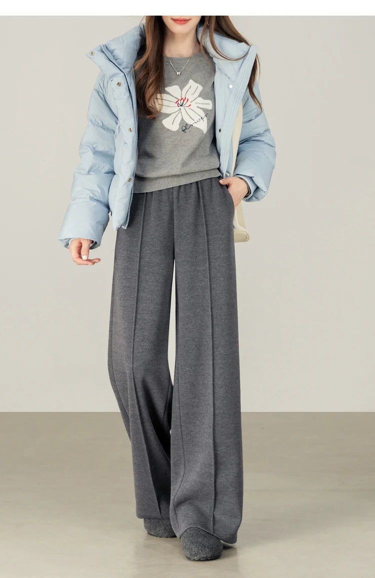 SENTUBILA Knit Sweat Pants for Women 2026 Autumn Winter Acetate Wool Silk Blend Trousers Casual Versatile Bottoms 154K80280