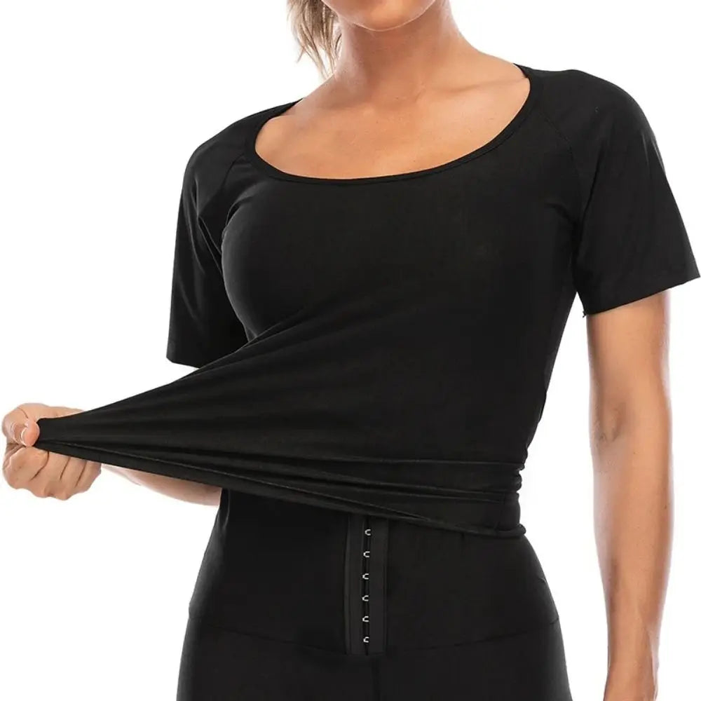 Sweat-resistant Sweat Short Sleeve Fat Burning Compression Fit Shapewear Top Reusable Waist Trainer Workout Compression T-Shirts