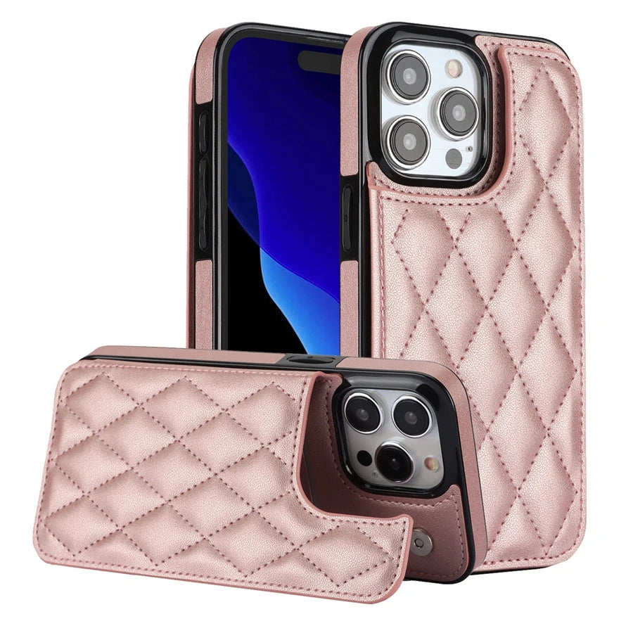 Card Slot Flip Leather Case For iPhone 16e 15 Pro Max 14 13 12 11 SE 3 2 XS XR 8 7 Plus Wallet Double Button Small Fragrant Wind