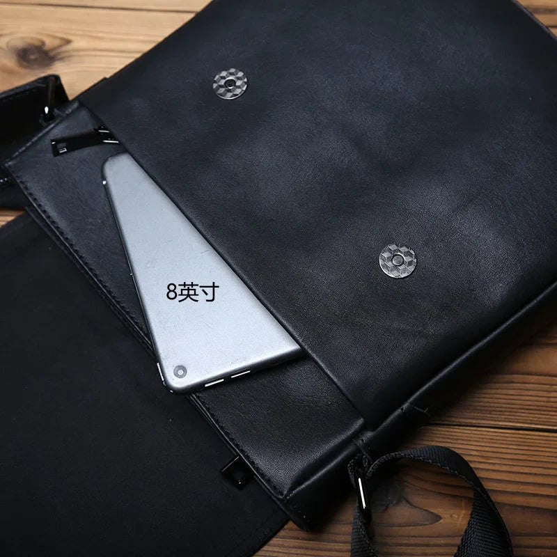 New NZPJ-Leather Shoulder Bag for Men, Natural Cowhide, Vertical Crossbody Bag, Casual, Large Capacity, Flip, Zipper, 10 ", iPad