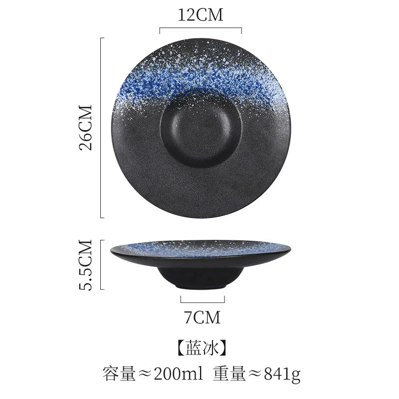 Italian Straw Hat Plate Commercial Italian Noodle Western Salad Plate Japanese Vintage Ceramic Plate UFO Round Deep Soup