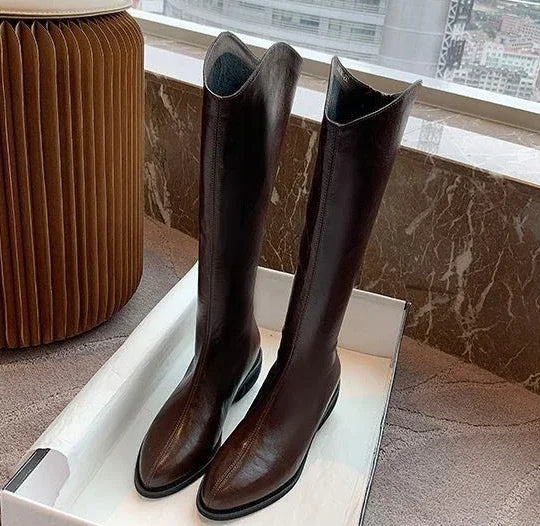 Long Boots for Women Middle Heel Spring Autumn Pointed Toe Quality Knee High Shaft Shoes Woman Work Y2k Hot Gyaru Cosplay New In