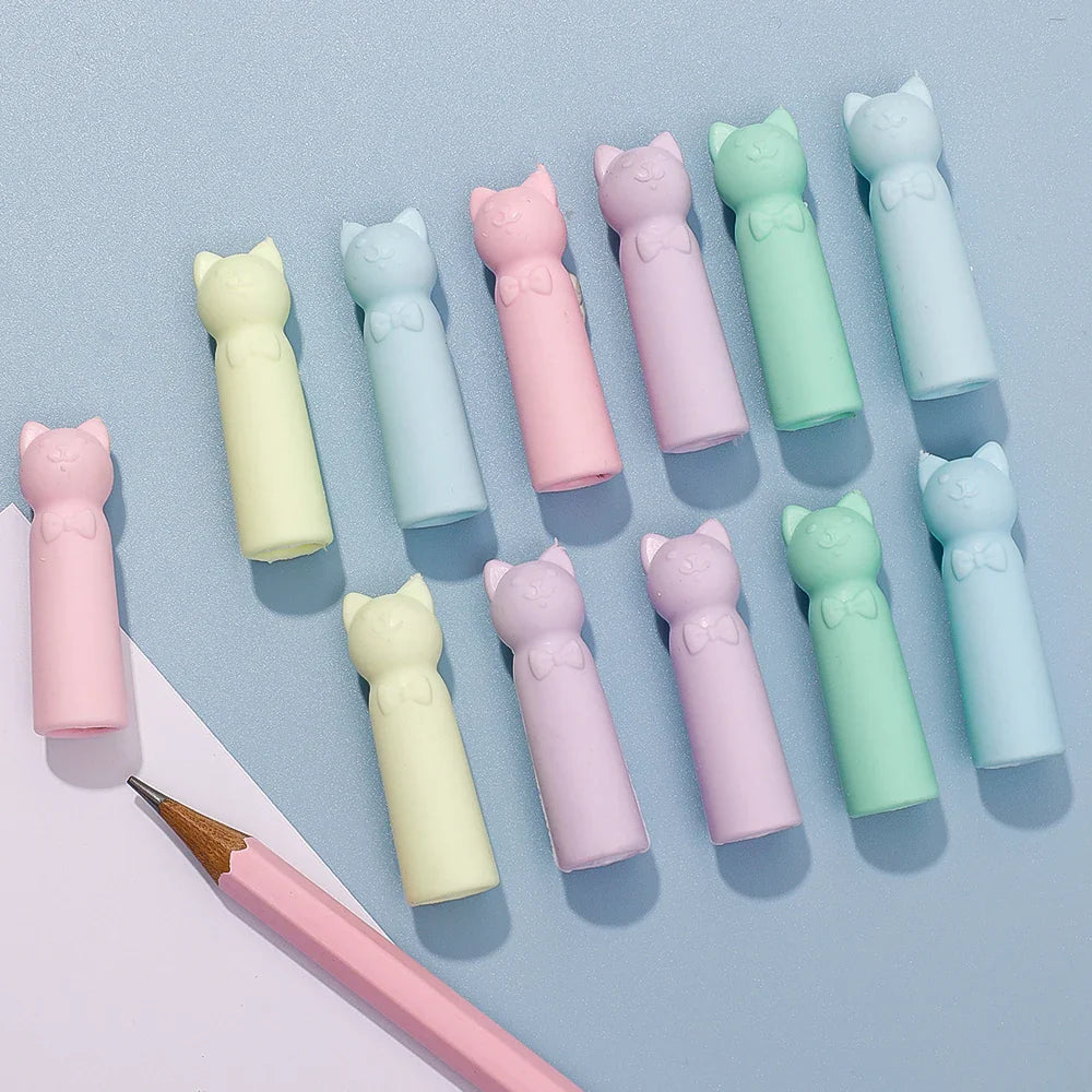 1-20pcs Cartoon Eraser Caps Pencil Erasers Toppers Cute Cat Erasers for Kids Student School Stationery Supplies Pen Head Sleeves
