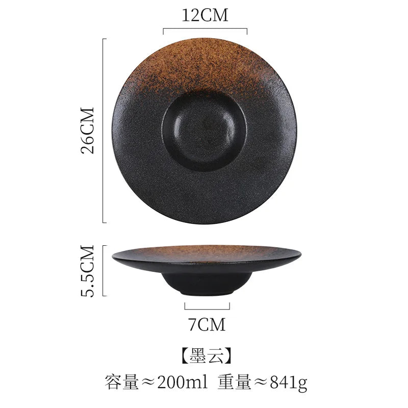 Italian Straw Hat Plate Commercial Italian Noodle Western Salad Plate Japanese Vintage Ceramic Plate UFO Round Deep Soup