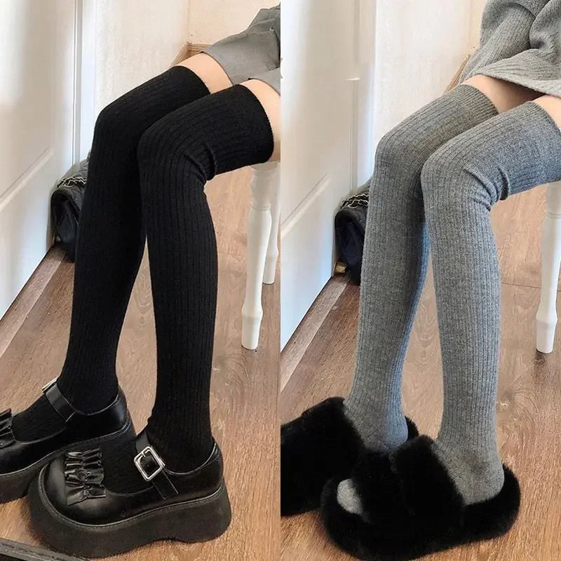 NEW 1/2pairs Women's Casual Knitted Long Socks Autumn Winter Solid Stockings Boot Calf Socks Over Knee Leggings Harajuku Lolita Sox