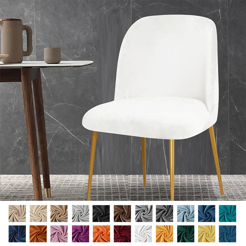 Soft Velvet Chair Cover Duckbill Curved Dining Chair Slipcover Low Back Thick Stretch Seat Covers for Living Room Kitchen Hotel