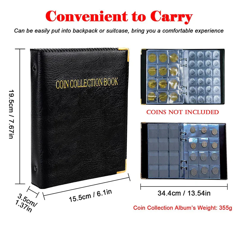 120/360 Pockets Coin Collection Book 10/20 Pages Coin Collection Holder Album Commemorative Coin Organizer Storage