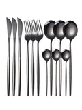 12pcs thin stainless steel tableware family set of Portuguese steak knife and fork, ramen fork dessert spoon coffee spoon