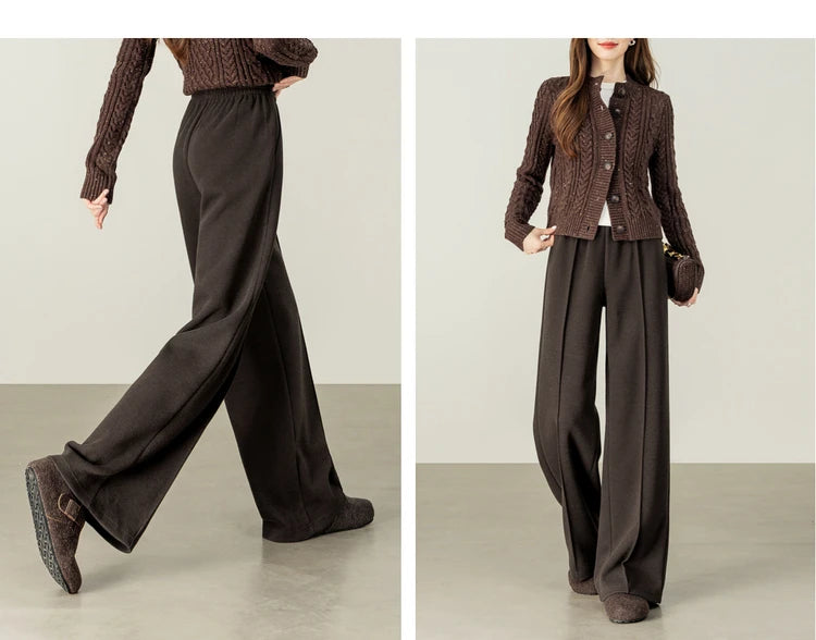 SENTUBILA Knit Sweat Pants for Women 2026 Autumn Winter Acetate Wool Silk Blend Trousers Casual Versatile Bottoms 154K80280