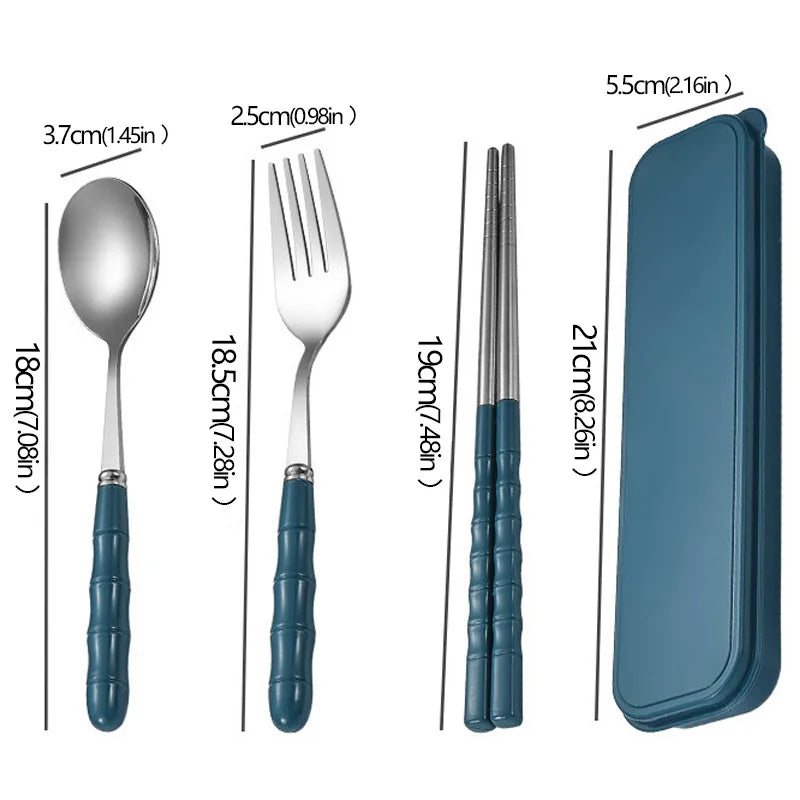 3pcs Portable Dinnerware Kit Spoon Fork Chopstick Set Travel Flatware With Box Set Stainless Steel Travelling Dinnerware Set
