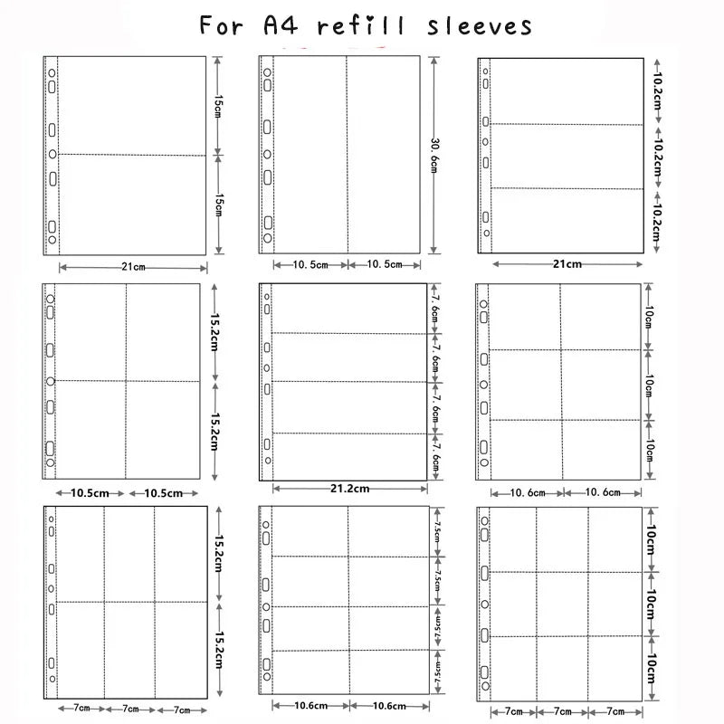 Sharkbang 10pcs A4 Binder Sleeves 7 Holes Postcards Sticker Organizer 11 Designs PP Refill Ring Bags Stationery Accessories