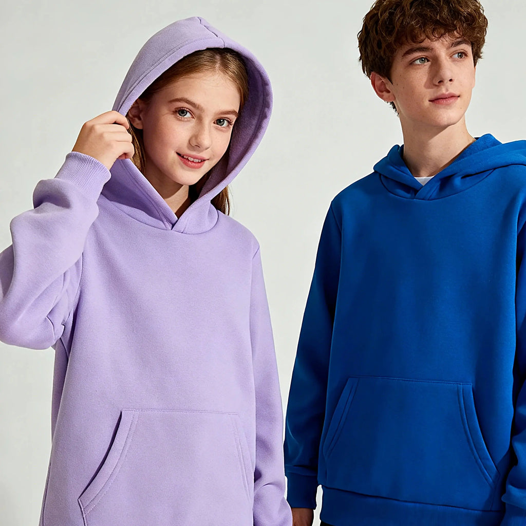 Boys' & Girls' Solid Color Hooded Sweatshirts - Warm, Comfortable, Fleece-Lined, Versatile Basic Style, Perfect as Gifts