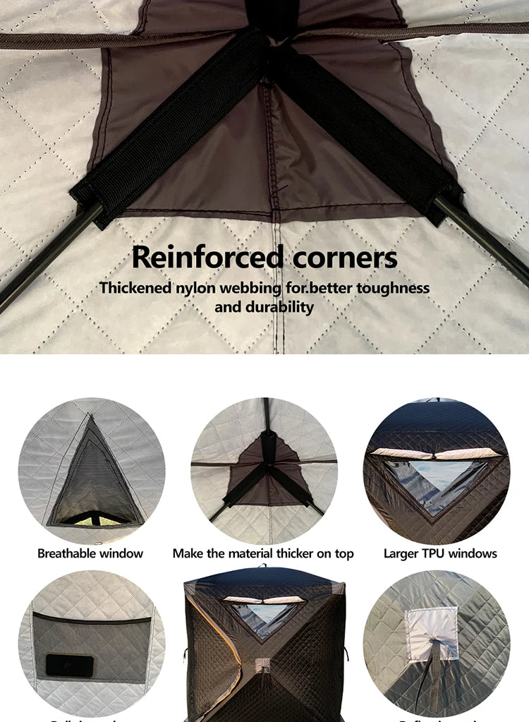 4 Person Ice Fishing Tent, Windproof Insulated Cotton Shelter with Quick Setup, Portable Thickened Warm Winter Tent for Outdoor