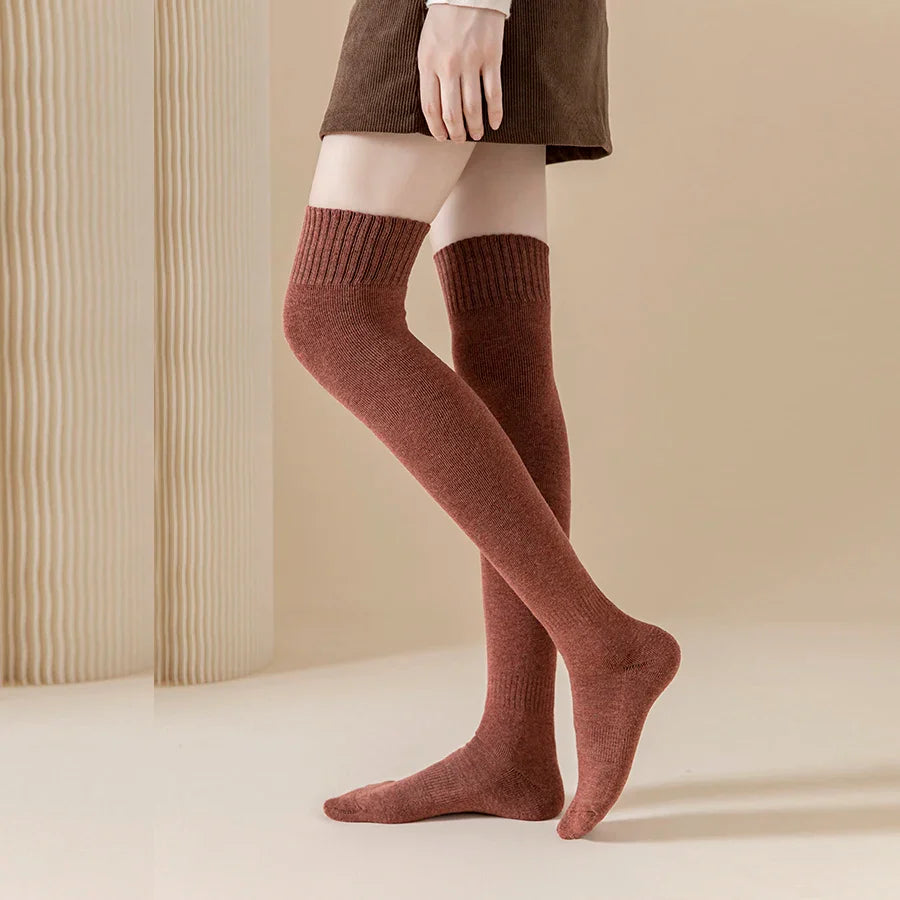 Thick Stockings Socks Women Warm Winter Over Knee High Hold Up Cotton Sexy Slim Ladies Girls Halloween Gift 6 Colors 1 Pairs