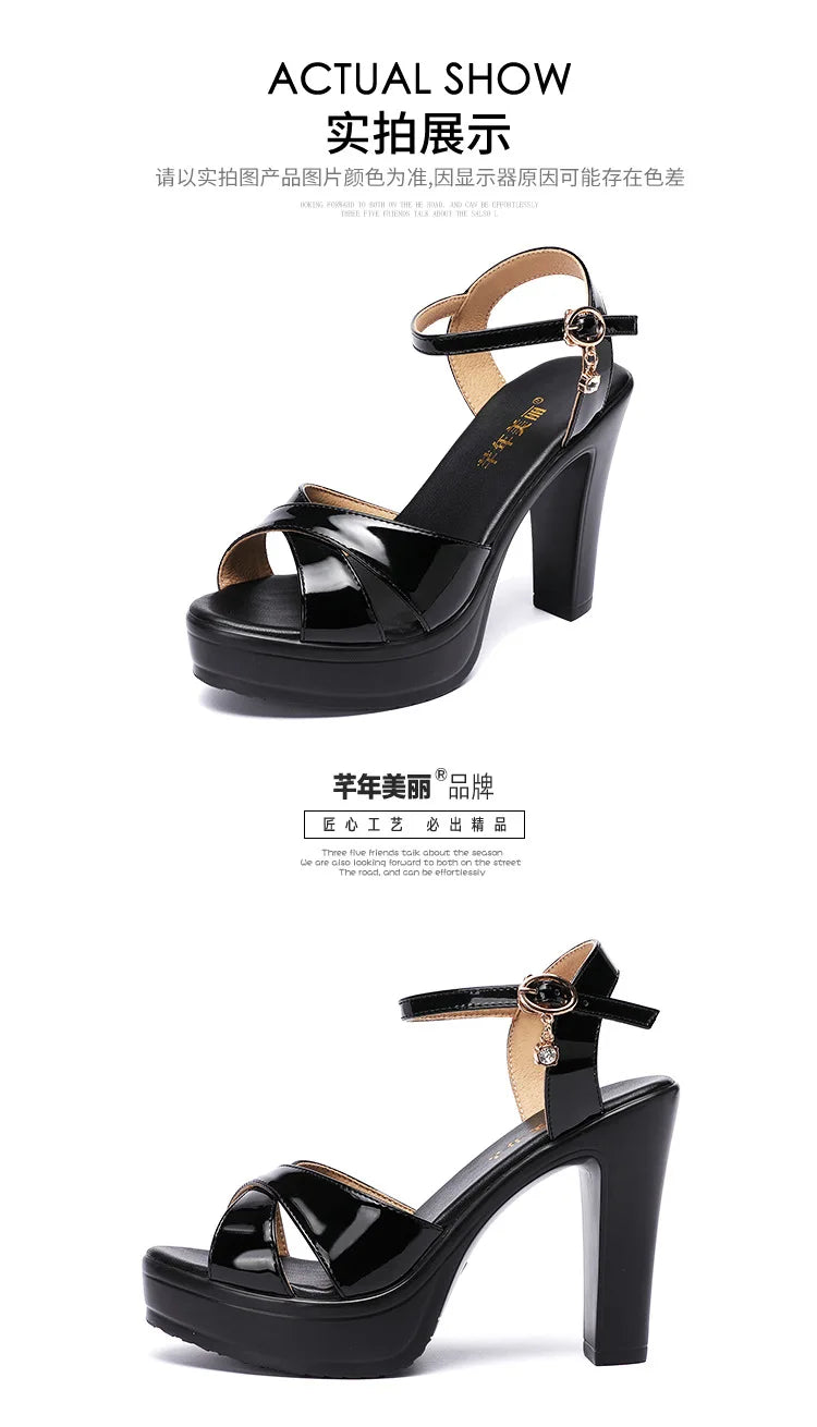 High quality sandals for women 10cm high heel new 2024 summer size 32 33 42 43 platform open toe elegant fashion shoe black red