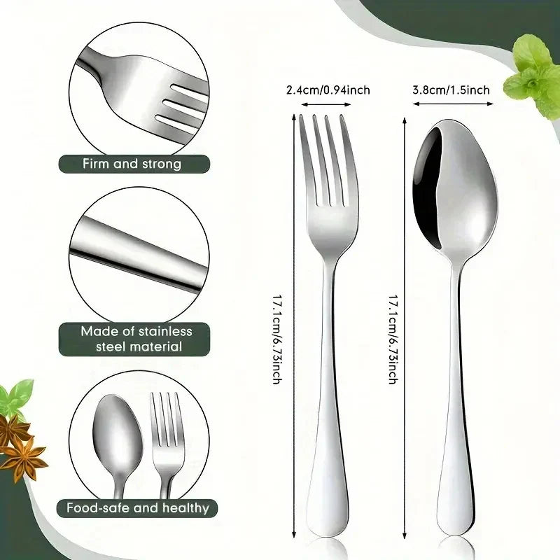 16pcs Stainless steel tableware fork and spoon set, economy set fork and spoon, suitable for restaurants, parties and families