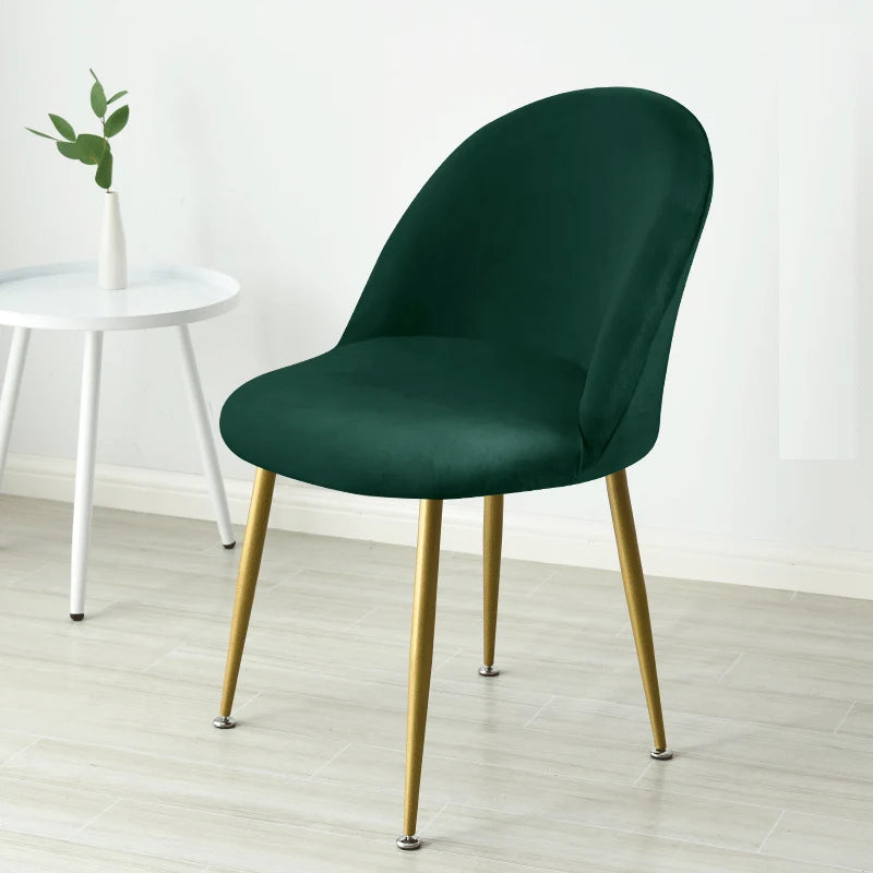 Soft Velvet Chair Cover Duckbill Curved Dining Chair Slipcover Low Back Thick Stretch Seat Covers for Living Room Kitchen Hotel
