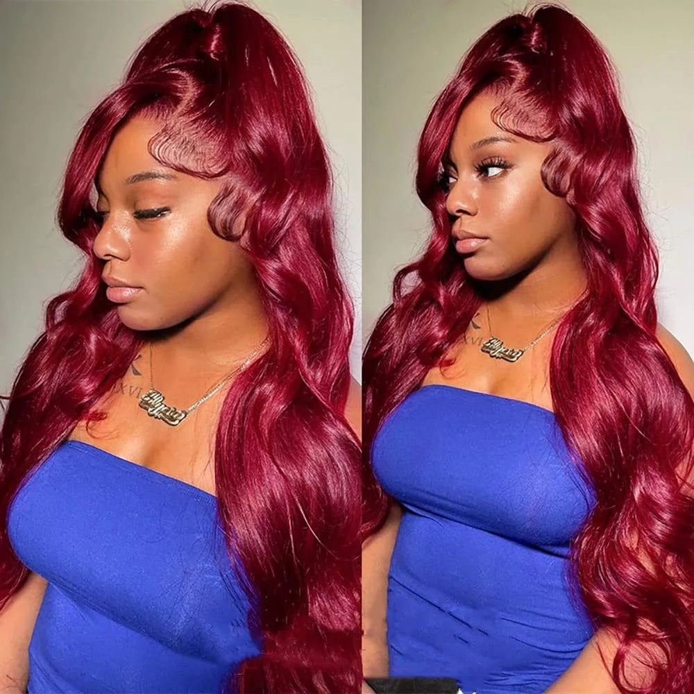 99J Burgundy Lace Front Human Hair Wig Body Wave Red Colored  Wigs Brazilian 13x4  Lace Frontal Wigs On Sale Clearance For Women