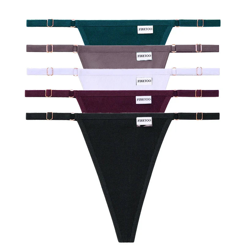 Adjustable Women's Panties FINETOO Sexy Cotton Panties Solid Low Waist Seamless Thongs Female Underpants Women Lingerie 5pcs/set