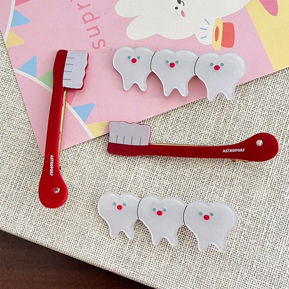 Cartoon Toothbrush Teeth Hair Clip Set Girls Ornaments Dental Decorate Cute Funny Hair Accessories Tooth Clip Dentistry Gift