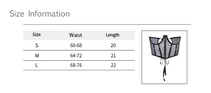 Sexy Corset Underbust Punk Metal Chain Black Women Top Curve Shaper Strap Slimming High Waist Belt Lace Bustiers