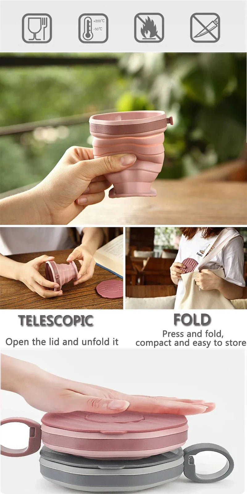 NEW 1/2Pc Foldable Coffee Cup With Handle And Lid,Creative Portable Water Cup,Travel Camping Hiking Cycling Kitchen Accessories