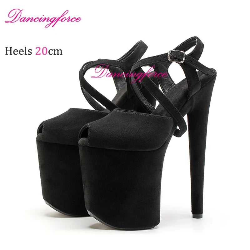 New Cross Straps 20cm 8inches Suede Upper Fashion Sexy Exotic High Heel Platform Party Women Sandals Pole Dance Shoes
