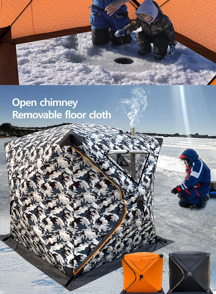 4 Person Ice Fishing Tent, Windproof Insulated Cotton Shelter with Quick Setup, Portable Thickened Warm Winter Tent for Outdoor